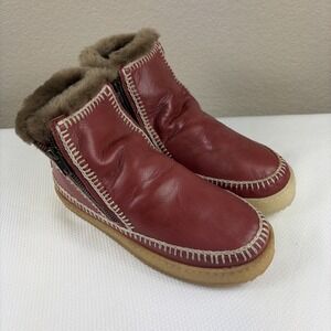 Laidback London Setsu Crochet Red Leather Shearling Ankle Woman's 8 / EU 38